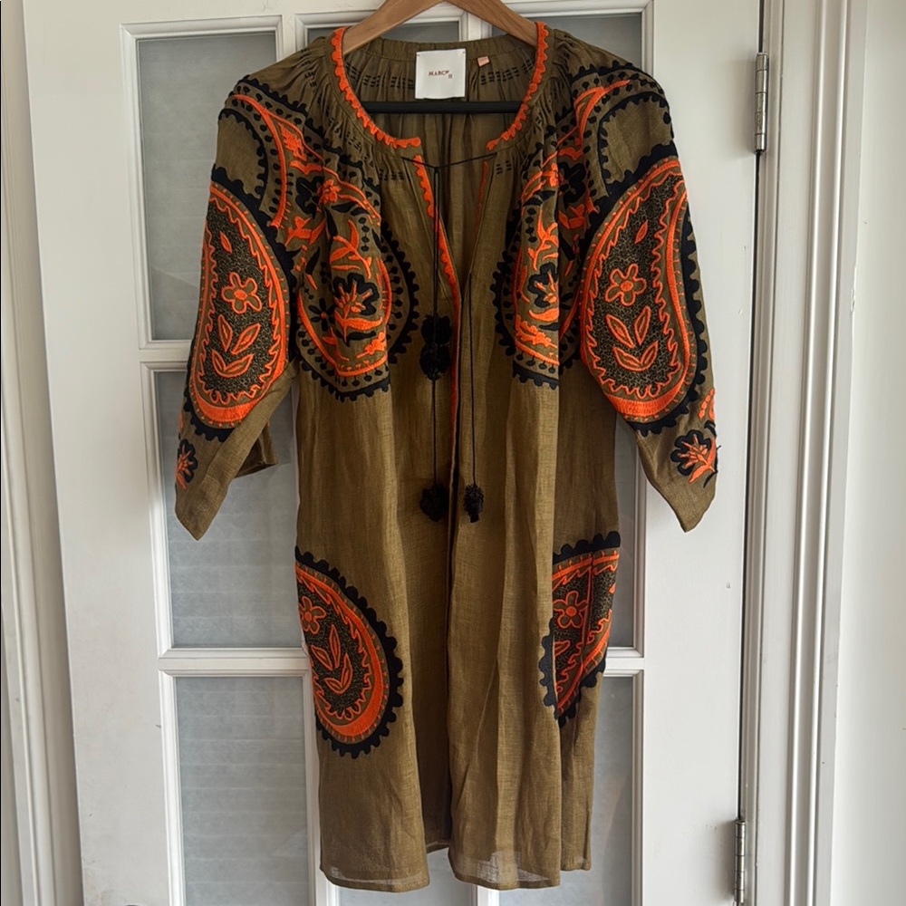 Ukrainian March 11 Embroidered Olive and Orange Mini Dress